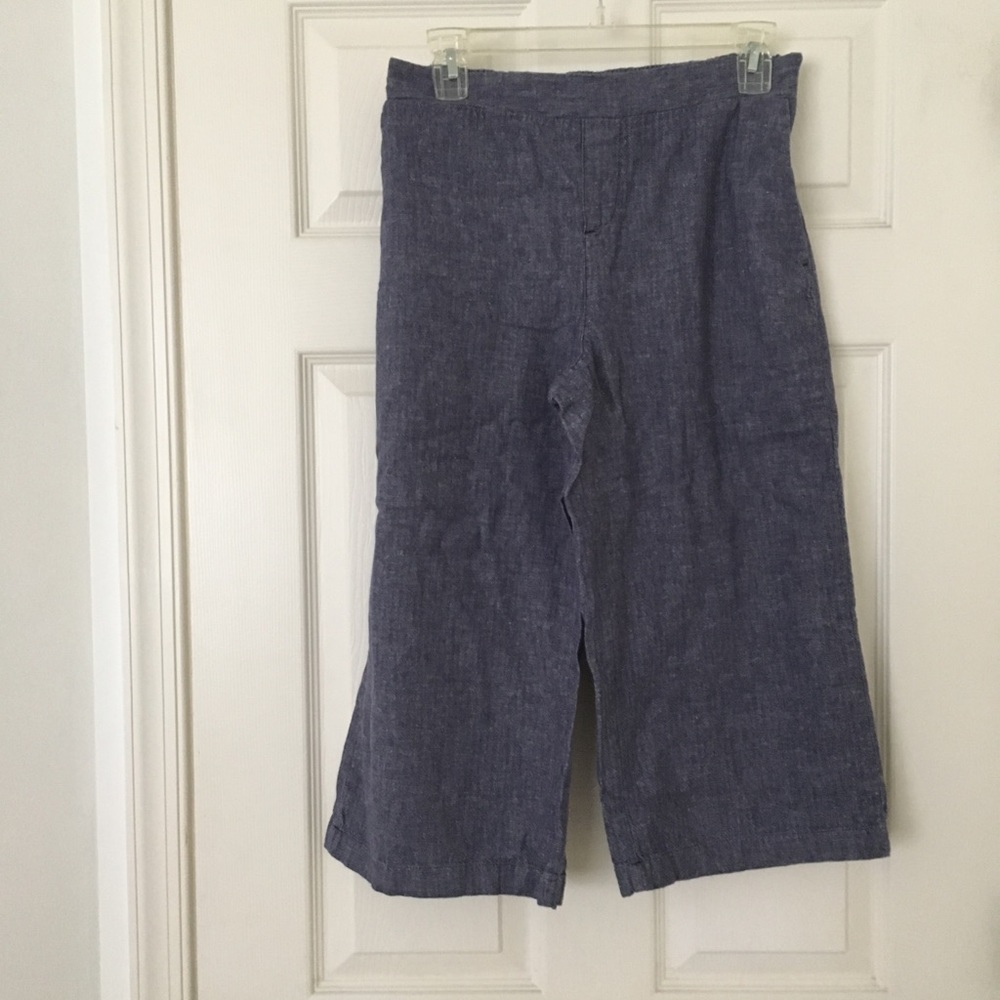 Linen blend wide leg cropped pants